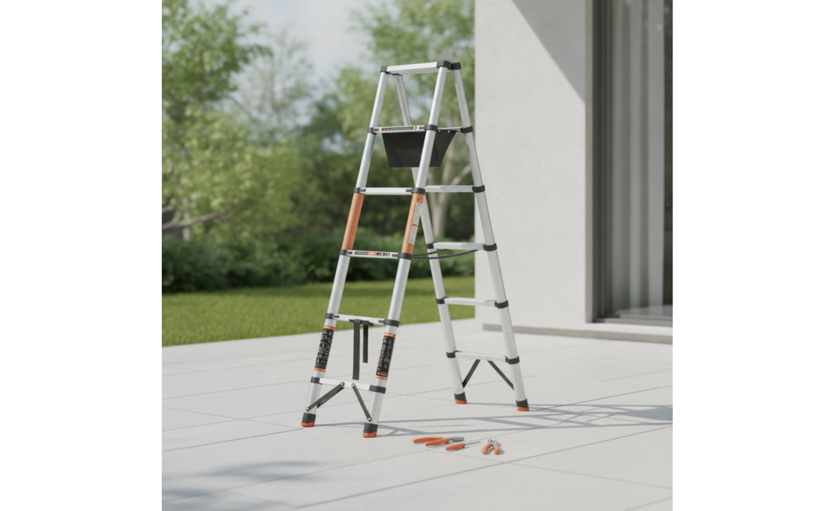 Aluminum V-Shaped Frame Telescoping Ladder Extendable Collapsible Ladder Adjustable Portable for Home Maintenance, Indoor Repairs