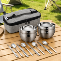 Portable Cutlery Set, Chopsticks, Spoon Set, For Bento, Stainless Steel, Matte Silver, 4-Piece Set, With Case, 12.7cm Bowl