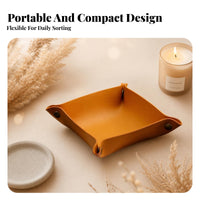 Shallow Dish Foldable Leather Tray PU Leather Tray Raised Sides for Desktop