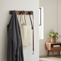 Chinese Style Walnut Wood Wall Mounted Coat Rack with Hooks, No-Drill Installation, 5-10kg Load Bearing for Entryway & Wardrobe