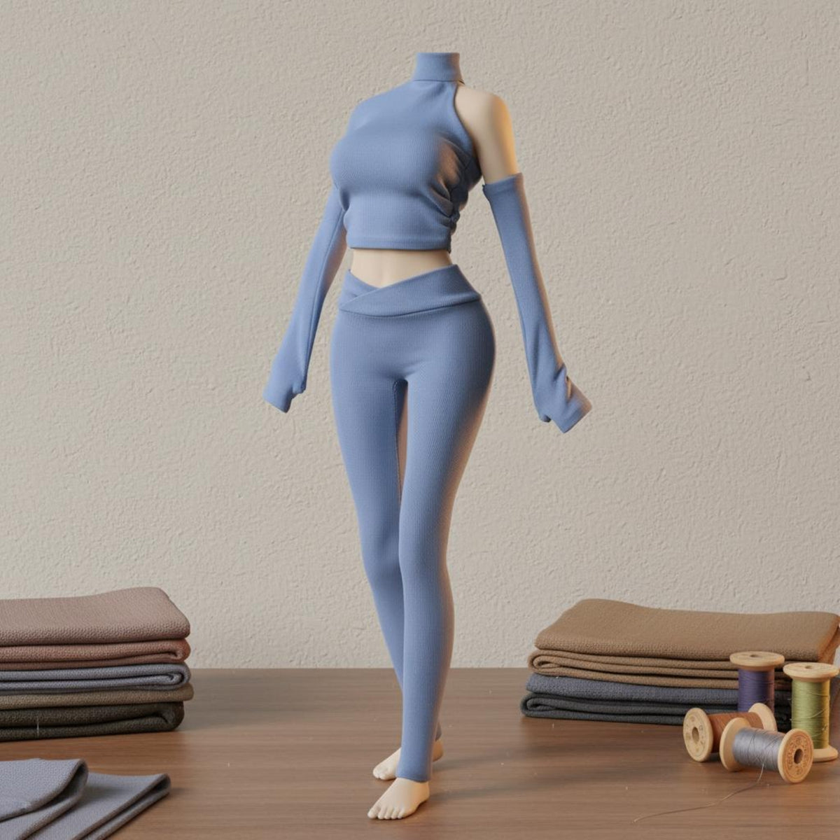 Matching Fitness Doll Outfit Fitted Stretchy Ribbed Doll Clothes Close-Fitting Cropped Top Leggings Set