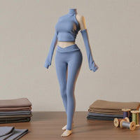 Matching Fitness Doll Outfit Fitted Stretchy Ribbed Doll Clothes Close-Fitting Cropped Top Leggings Set