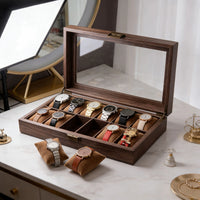 Retro Wooden Watch Storage Box with Drawer, Large Capacity, Transparent Lid