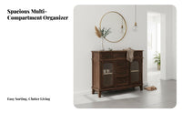 Rattan Door Sideboard Chinese Design 2-Door Rattan Cabinet Large Capacity Vintage Design for Homeowners, Entryway, Hallway