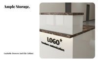Modern Reception Desk Minimalist Front Desk Counter Checkout Area Varnish Ed Finish Sturdy Construction Secure Storage Suitable for Business Owners Lobby Retail Store Corporate Workplace