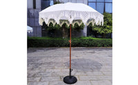 White Tassel Sunshade Fiberglass Ribs Fringed Patio Umbrella Carry Bag Included