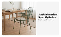 Minimalist Nordic Design Slatted Dining Armchair Stackable Slatted Metal Armchair Hollow Back Design Outdoor Furniture With Armrests for Cafe Owners, Families, Homeowners, Balcony, Yard, Porch, Kitchen