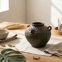 Ceramic Vase with Handles Vintage Hammered Ceramic Vase Artisanal Vessel for Entryway Table