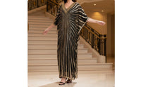 Sequins Beaded Kaftan Glittering Sequins Glitter Mesh Overlay Dress Draping Silhouette Embellished Maxi Dress for Evening Event, Party