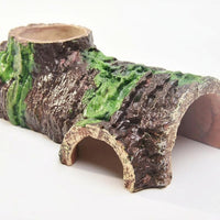 Resin Bark Texture Tortoise Water Bowl and Land Reptile Hide, Small Pet Hideout for Geckos and Reptiles, Brown Tree Bark Vivarium Decor Piece