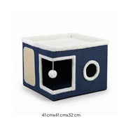Cat House with Scratch Pad Enclosed Cat Condo Stool Space-Saving for Living Room