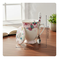 Vintage Ceramic Tea Cup Aesthetic Drinkware coffee Mug with lid and Spoon