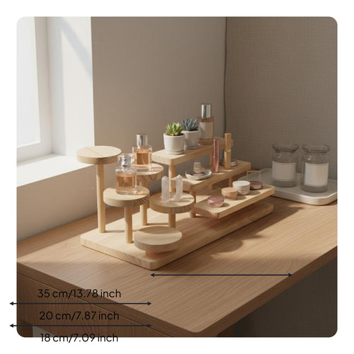 Wooden Display Riser Space-Saving Desktop Storage Rack Sturdy Build