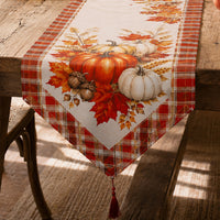 Halloween Pumpkin Table Runner with Rose Print and Tassels