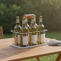 Metal Beverage Rack Basket Multi Use 6 Bottle Beverage Carrier Open Grid Construction 6 Bottle Rack for Dining Table