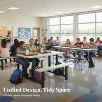 Sturdy Steel Frame Dining Hall Table with Attached Seats Easy to Clean Quick-Service Restaurant Table Heavy Duty Single Piece Dining Bench Set Stable Structure for Students, Employees, Diners, School, Cafeteria, Factory