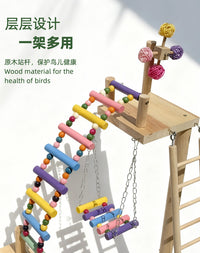 Wooden 4-Tier Parrot Play Stand and Climbing Ladder for Large Birds