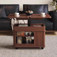 Elevating-Top Rolling Storage Table Mobile with Wheels Wheeled Storage Table Rotating Surface Lockable Casters for Students