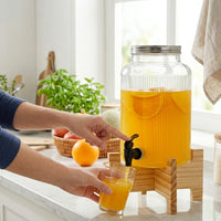 Water Dispenser and Drink Dispenser with Tap, Round Beer Dispenser with Stand and Screw Lid, Large Capacity Modern Minimalist Party Iced Tea Server