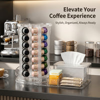 Coffee Capsule Holder, Clear Acrylic Freestanding Pod Stand, Rotating Storage Rack for Kitchen Counter, Organizer for Office