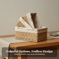 Desktop Sundries Box Sturdy Construction Rattan Storage Basket Handwoven Sundries Box Lace Trim Natural Fiber Container