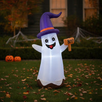 Inflate Inflatable Ghost with BOO Sign Giant Ghost Wizard Inflatable Outdoor Yard Decoration Lighted for Lawn