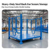 Heavy Duty Stacking Rack Space-Saving Foldable Steel Pallet 1000kg Load Capacity Stackable Post Pallet for Logistics Personnel, Commercial Storage