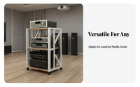Multifunctional Multi-Tier Equipment Rack Ventilated-Air Design Mobile Amplifier Stand Space Saving Mobile AV Media Stand Heavy Duty Steel Frame for Audiophiles, Living Room, Office