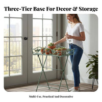 Floor-Standing 3-Tier Bird Pattern Shelving Single-Tier Vintage Design 3-Tier Ladder Shelf Space-Saving Plant Stand Stable Structure for Home Decorators, Apartment Dwellers, Homeowners, Balcony, Indoors, Living Room, Sunroom