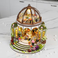 DIY Miniature Garden Model with LED Light Handmade Miniature House Kit with LED Light Illuminated Wooden Dollhouse Kit Collectible for Collectors, Hobbyists, Craft Enthusiasts, Desk Display