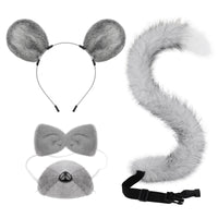 Handmade Plush Cartoon Mouse Ears and Tail Set with Headband