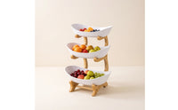 Fruit Tray Stand with Bamboo Rack Tiered Three Tier Serving Tray 3 Tier Fruit Basket Elegant Serving Stand with Bowls for Hosts