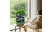 Rockery-Style Desktop Fountain with Waterwheel Illuminated Fountain with Artificial Plant Stone-Textured Decorative for Office Desk, Living Room