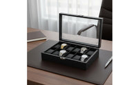 Carbon Fiber Watch Box Clear View Lid Watch Collection Organizer Men's Jewelry Organizer Secure Metal Clasp