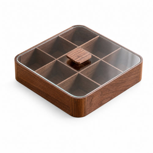 Tea Box with Glass Lid Solid Wood Tea Bag Organizer Rectangular for Hosts