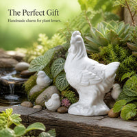 Miniature White Ceramic Chicken Figurines for Garden & Micro Landscape Decor