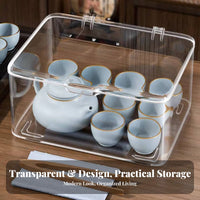Lidded & tea beverage Set Box particleproof countertop Organizer Transparent Design for Pantry