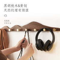 Creative Wooden Wall Hook Rail with Adhesive Strips, No Drilling, for Bags and Hats, 6 Hooks