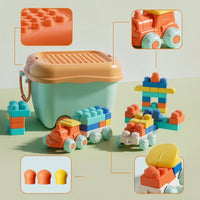 Toddler Blocks with Train Portable Building Blocks with Storage Bucket Construction Set Non for Toddlers, Playroom