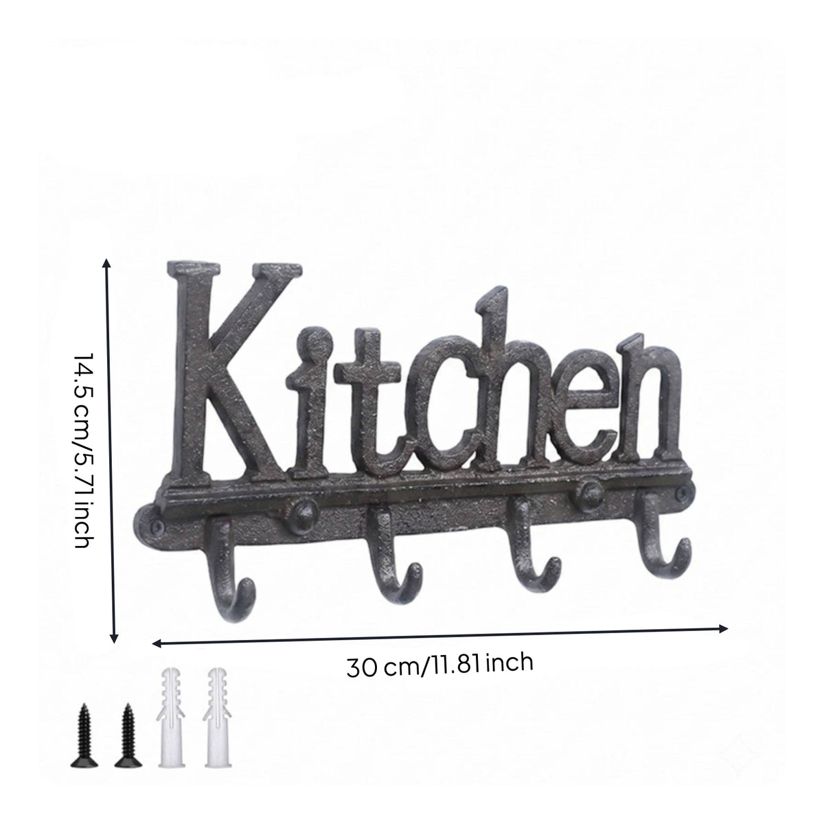 Rustic Wall Hook Rack with 4 Hooks Antique Cast Iron Hook Rack Vintage Heavy Duty for Kitchen, Entryway, Laundry Room