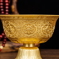 High-Footed Eight Auspicious Symbols Water Offering Bowl for Buddhist Altar