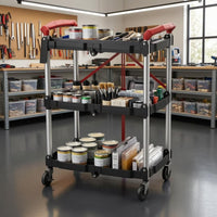 Foldable Three-Tier Tool Trolley Tray-Style Frame Three-Tier Utility Cart