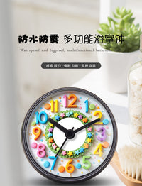 防水防雾彩色儿童吸盘钟创意厨房浴室卡通客厅家用钟表早教时钟表