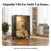 Luxury Villa Design Multi-Level Feline Condo Spacious Interior Multi-Level Feline Cabinet Easy to Pet-Friendly Furniture Good Ventilation for Indoor Felines, Kittens, Felinetery, Play Area, Living Room, Home