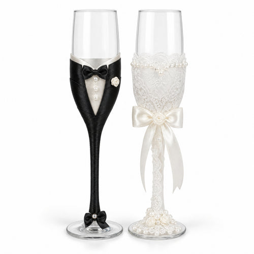 2 Pieces Clear Stemmed Champagne Flutes Glass Flute Pair for Couples