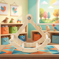 Pirate Ship Toy Rocking Perch Stand, Wooden Parrot Toy Arch for Bird Cage, Small Medium Parrot Enrichment and Entertainment Hanging Perch Toy Wood