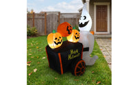 Ghost with Pumpkin Cart Lighted Ghost with Pumpkins in Cart Yard Decoration Waterproof Long-Lasting for Lawn, Garden