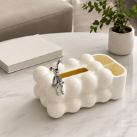 Premium Tissue Box Organizer, Facial Tissue Box with Remote Control Holder, Milk White Storage Box for Living Room, Desk & Coffee Table