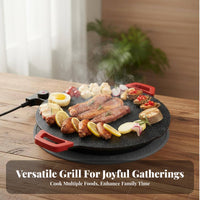 Fast Heating Maifan Stone Electric Pan Easy to Clean Round Electric Grill Multi-Purpose for Party, Gathering