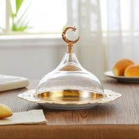 Scalloped Dessert Display with Glass Cover Embossed Pastry Display Plate Decorative Food Tray with Glass Cover Elegant for Party